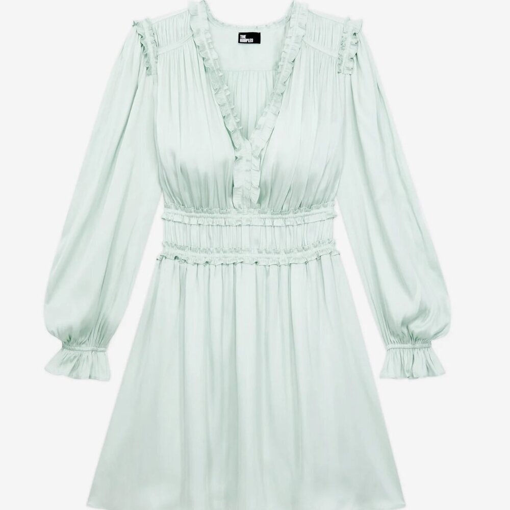 NWT | The Kooples | Mint Green | V-Neck Mini Dress with Ruffle Details